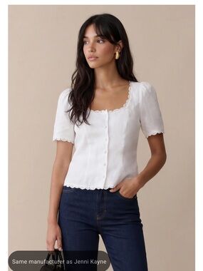 Few Moda Wilma Top - White Linen Lace-Trim Square Neck Blouse